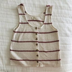 Madewell Striped Ribbed Cotton Button Front Tank Top xxs
